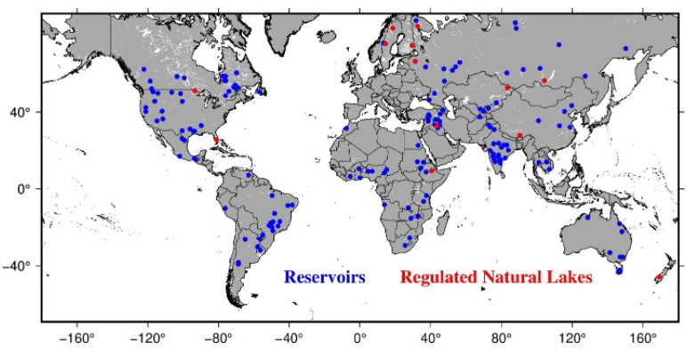 GWR image showing natural lakes and reservoirs